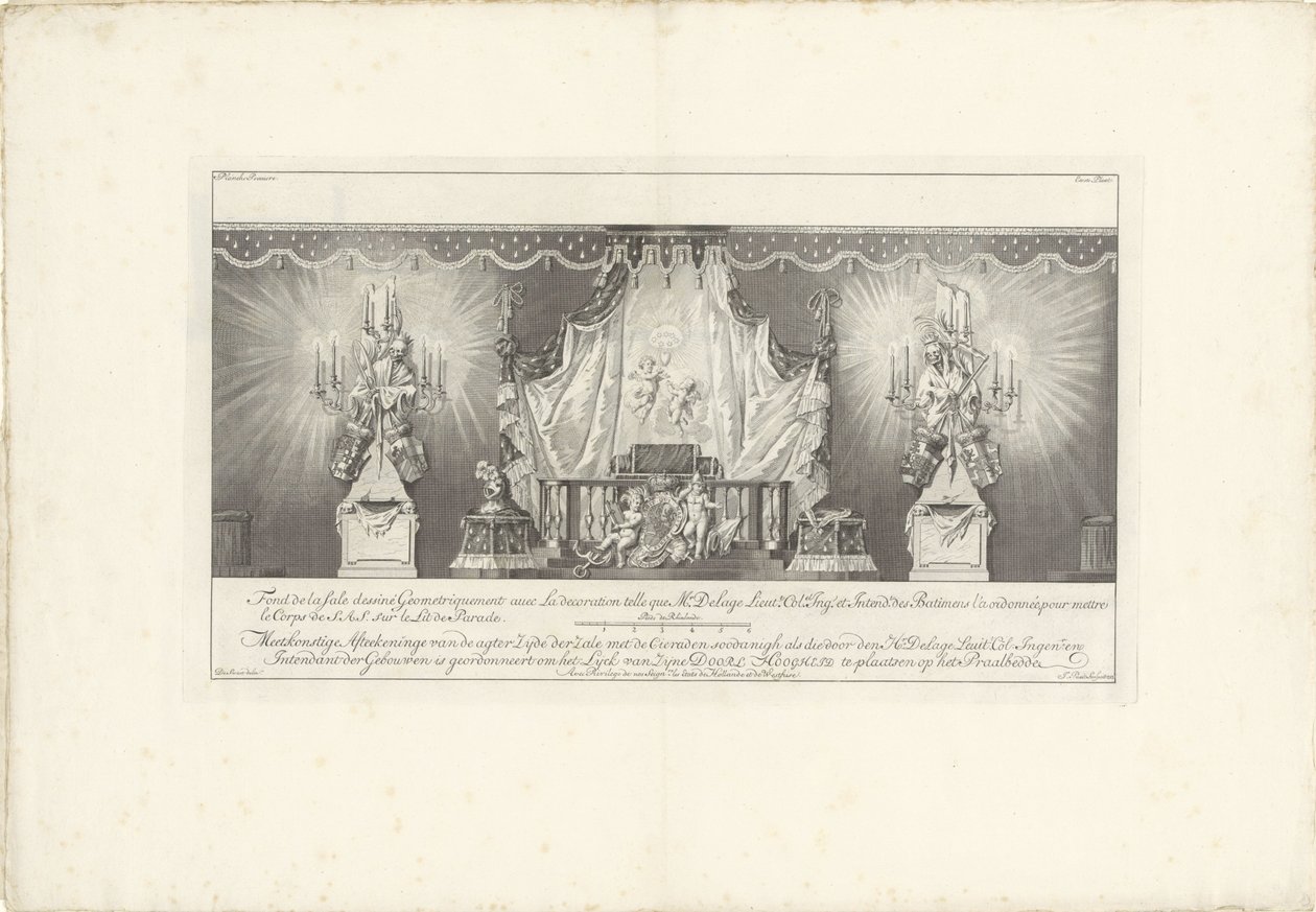 ウィレム 4 世公のベッドのある部屋の裏側、1751 年 Fond de la sale dessiné Geometriquement (...) / Meetkonstige Hr. ドラージュ・ロイト。 Col: Ingen.r および Intendant 作： ヤン・パント