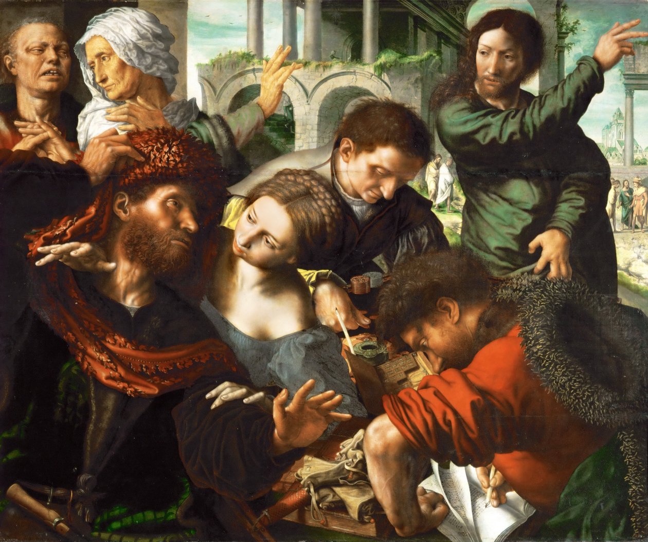 聖マタイの召命 - ヤン・サンダース・ファン・ヘメッセン（1500年頃～1566年頃）。1548年頃、木に油彩。寸法：114x137cm。美術史博物館、ヴィエンヌ 作： ヤン・サンダース・ファン・ヘメッセン