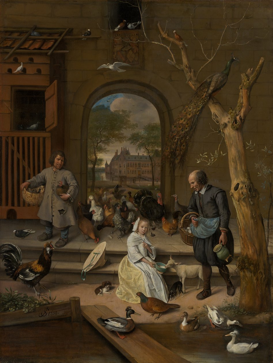 ベルナルディナ・マルフリート・ファン・ラースフェルトの肖像、別名「鶏小屋」 作： Jan Steen