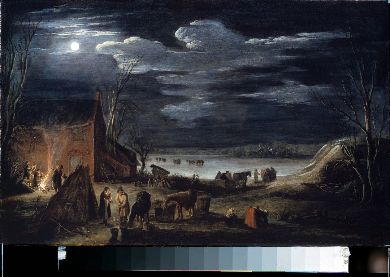 冬（ウィンター）。 Jan II van de Velde (1593-1641) の絵画。 木に油彩、30 x 44.5 cm。 フランダース美術、バロック美術。 エルミタージュ美術館、サンクトペテルブルク。 作： ヤンファンデIIベルデ