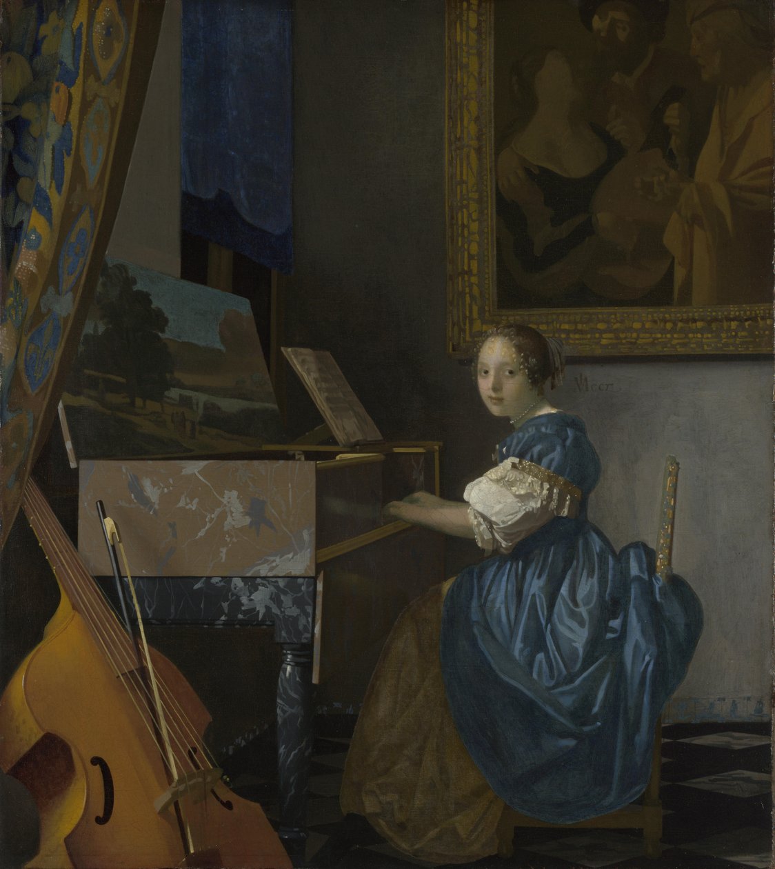 ヴァージナルに着席した若い女性c。 1670 作： ヤン・フェルメール・ファン・デルフト