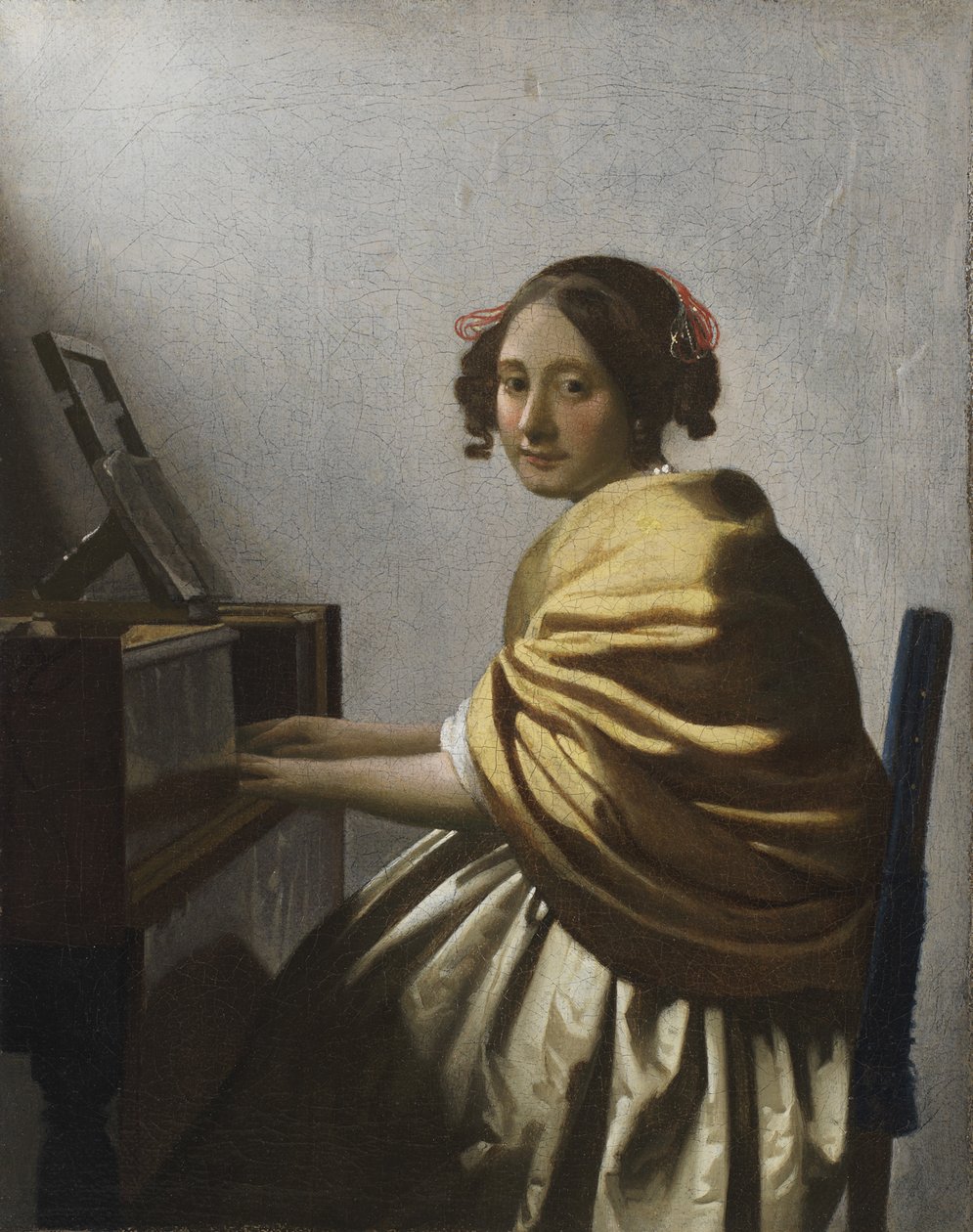 ヴァージナルに着席した若い女性c。 1670 作： ヤン・フェルメール・ファン・デルフト