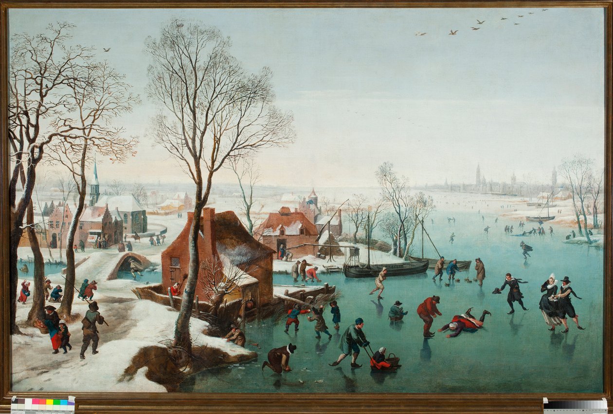 12月、氷結した湖の上のスケーターたち ヤン・ウィルデンス（1586-1653）の絵画 作： ヤン・ワイルデンス