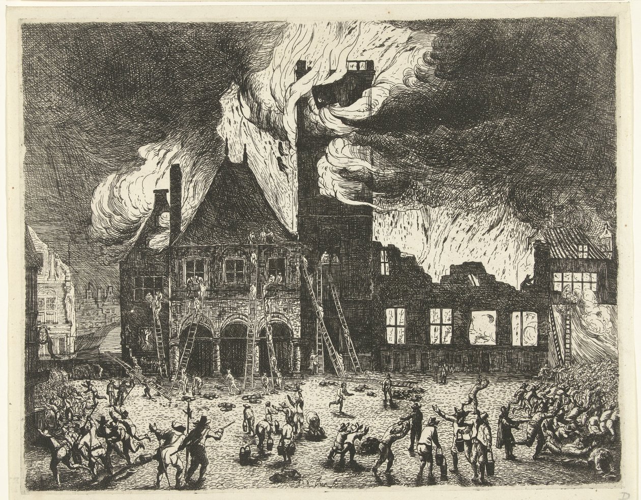 アムステルダム旧市庁舎の火事、1652 年 1652 年 7 月 7 日に旧スタダイスからアムステルダムまでの画像が焼失 作： ヤン・デ・バーン