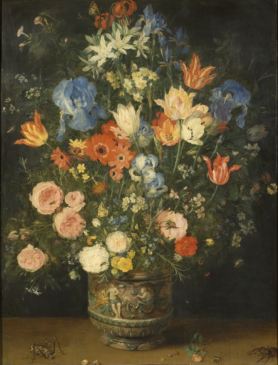 彫刻された瓶の中の花のある静物、c.1620-24 作： ヤン・ザ・エルダー・ブリューゲル