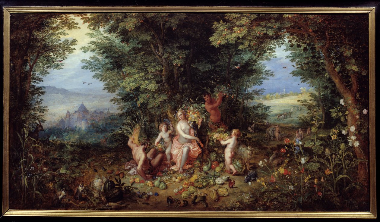 4つの要素。"The Earth" Allegory.地球の楽園の眺め。ヤン・ブリューゲルの絵画 Le Vieux calls Bruegel de Velours（ブリューゲルまたはブリューゲル 作： ヤン・ザ・エルダー・ブリューゲル