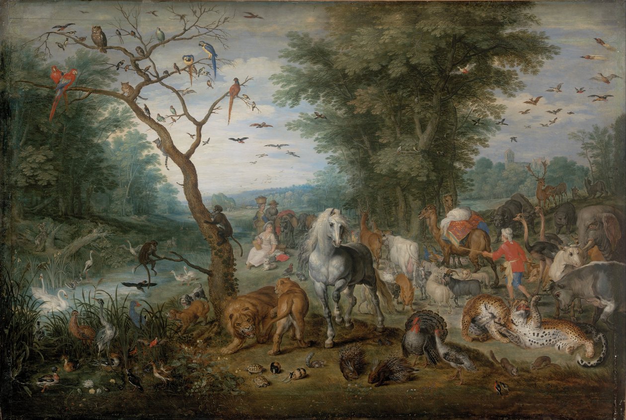 動物のいる楽園風景」 ヤン・ブリューゲルの絵画（1601-1678） - 1613-1615 - 木に油彩 - 61x90,2 - Szepmuveszeti Muzeum, Budapest 作： ヤン・ブリューゲル