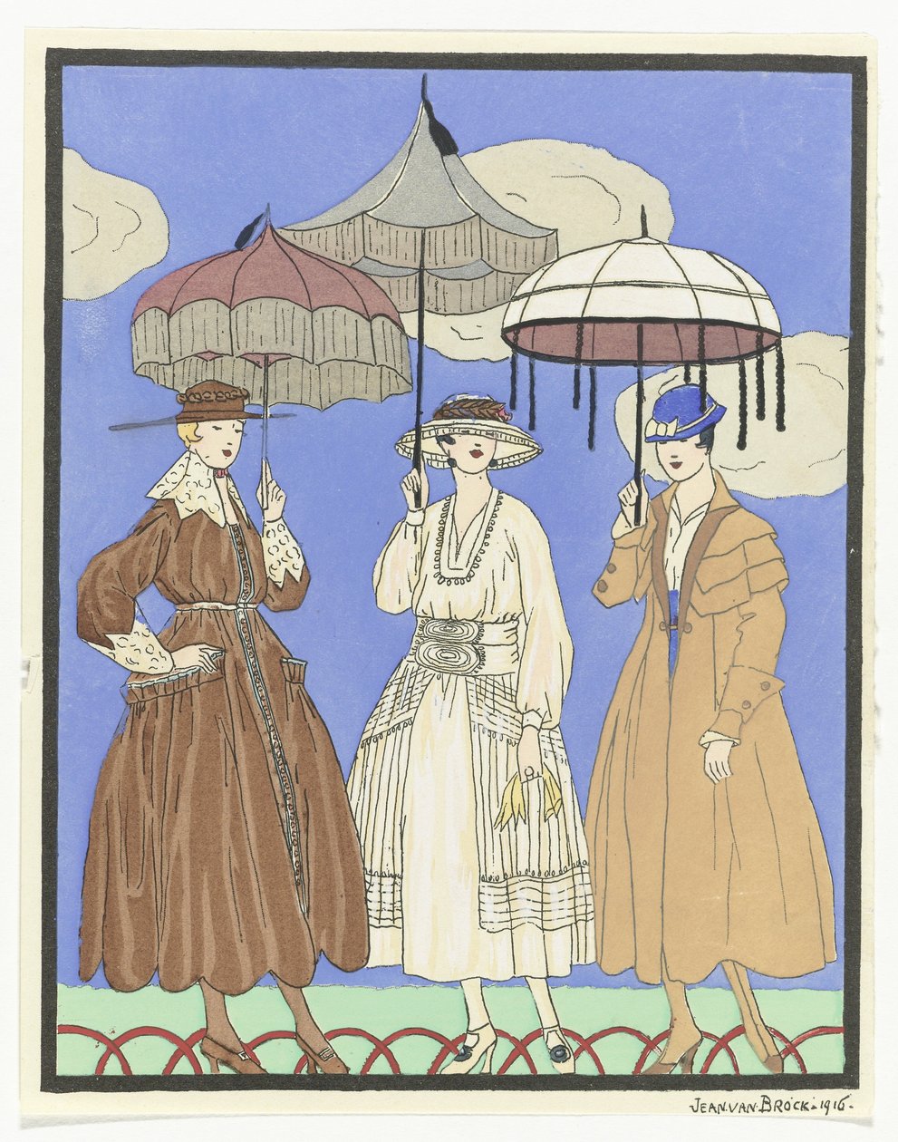 3 つの傘 傘を持つ 3 人の女性、1916 年 作： Jan van Brock