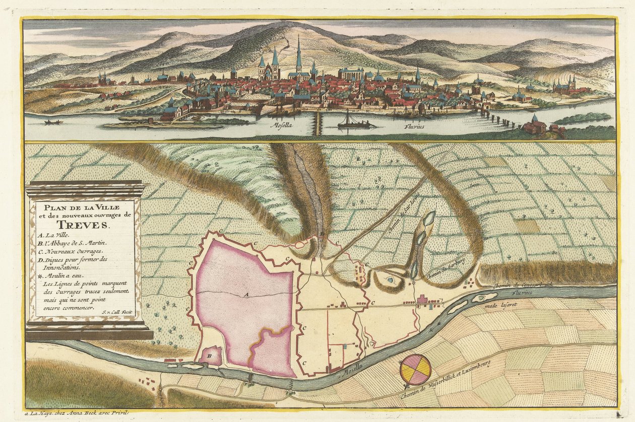 トリアーの地図、1704 Plan de la Ville et: Chateau: de Traarbach (オブジェクトのタイトル) 作： ヤン・ファン・コール（II）