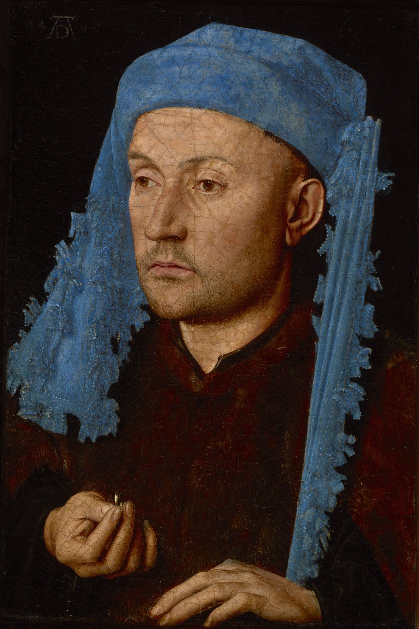 オランダ語：Portret van onbekende een man met blauwe kaproen 青い帽子をかぶった男／指輪をした男／青い帽子をかぶった無名の男の肖像画 作： ヤン・ファン・エイク
