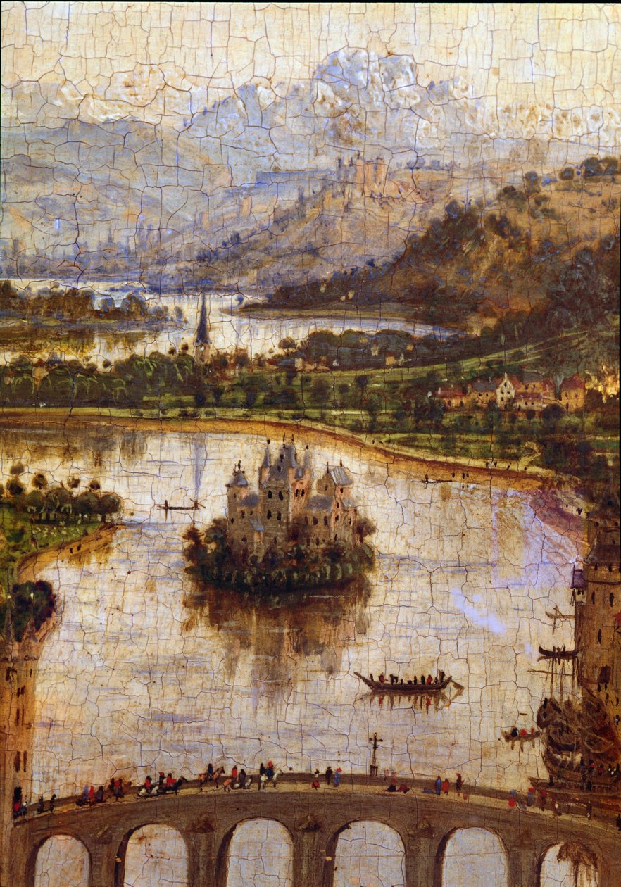 風景」 「ロラン総長の聖母」の詳細 ニコラ・ロラン（1376-1461）は、フィリップ・ル・ボンの下でブルゴーニュの総長を務め、1443年にボーヌのホスピスを創設しました。ヤン・ファン・エイク（1390-1441）の絵画 作： ヤン・ファン・エイク