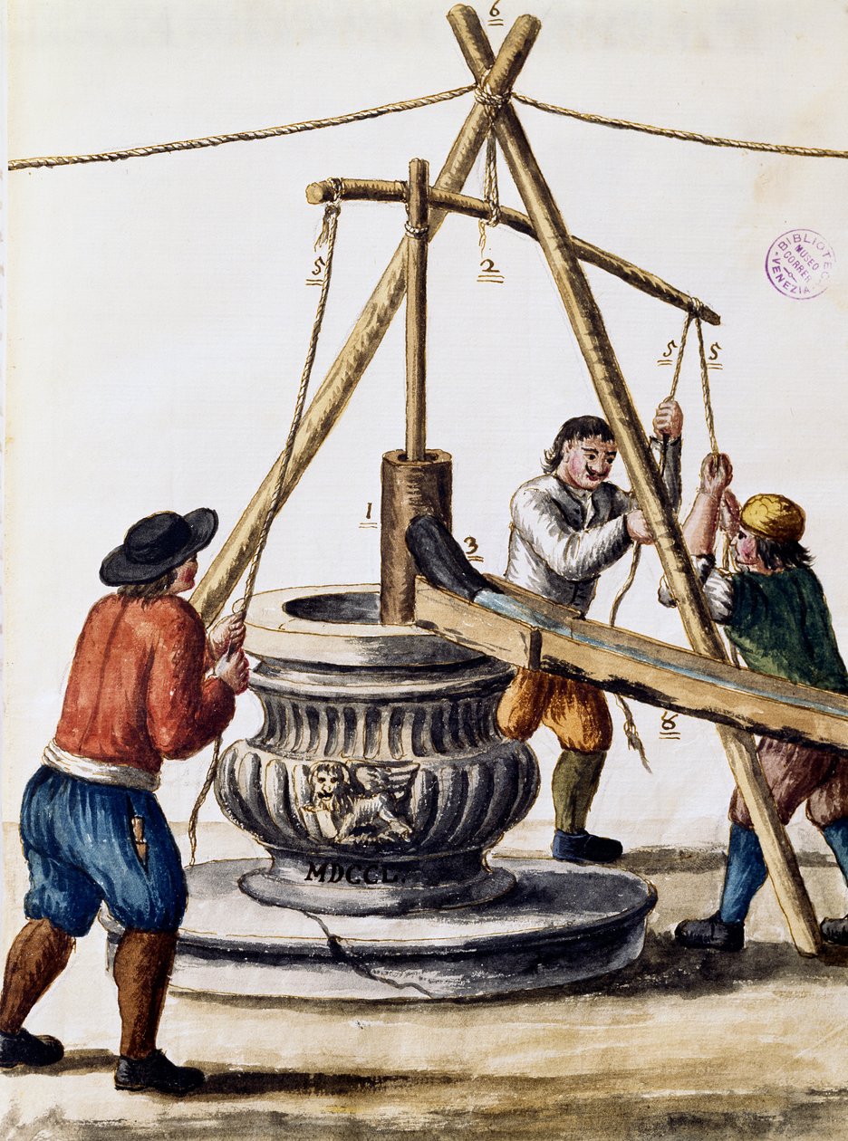 井戸掘り」ヤン・グレーベンブルック（1731-1807）の『ヴェネツィア衣装図鑑』の挿絵、水彩、イタリア 作： ヤン・ヴァン・グレーベンブローク
