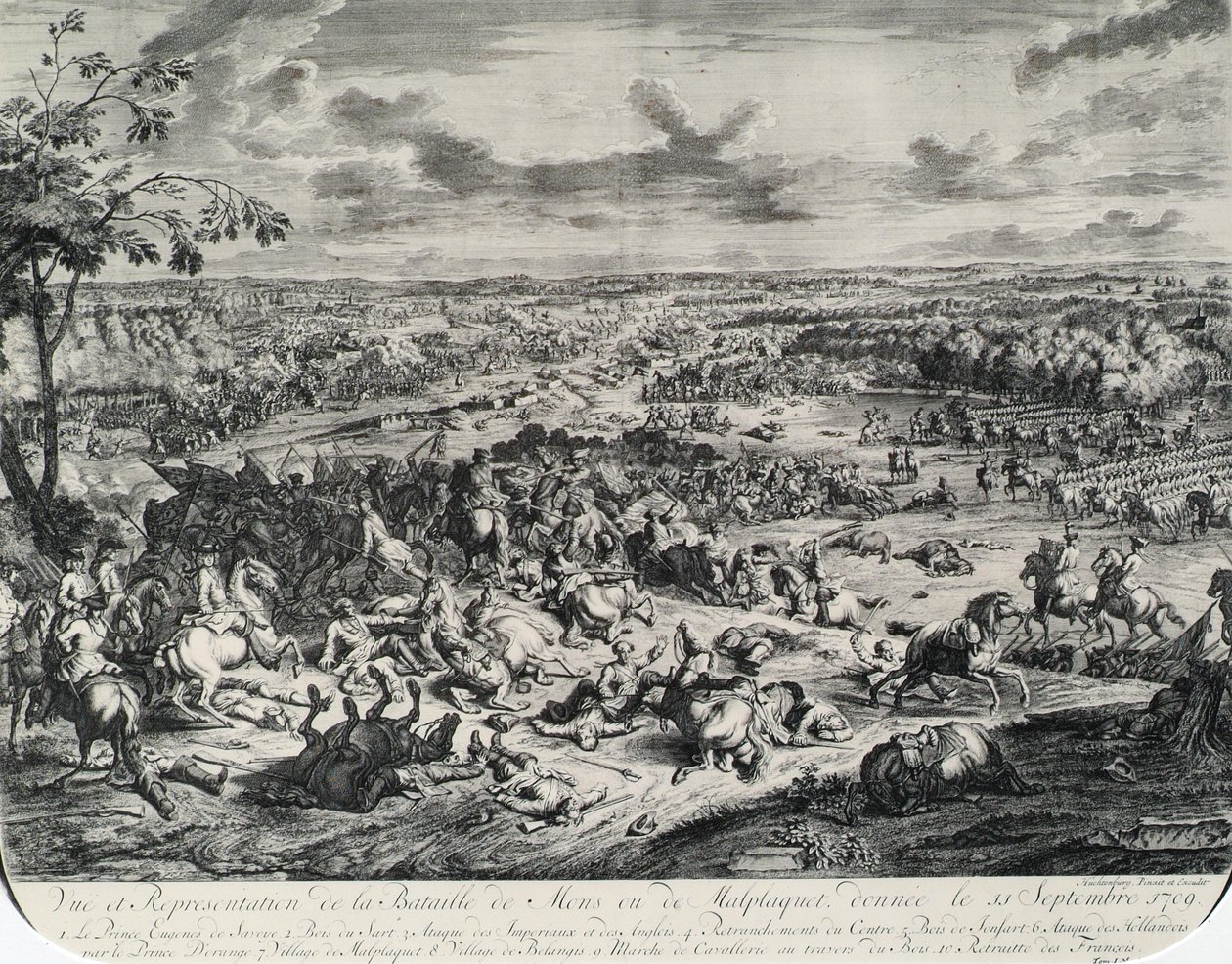 戦闘シーンデュモンとルーセット『ウジェーヌ公の軍事史』（1663-1736年）、8枚のエングレーヴィングからなるシリーズ 作： Jan van Huchtenburgh