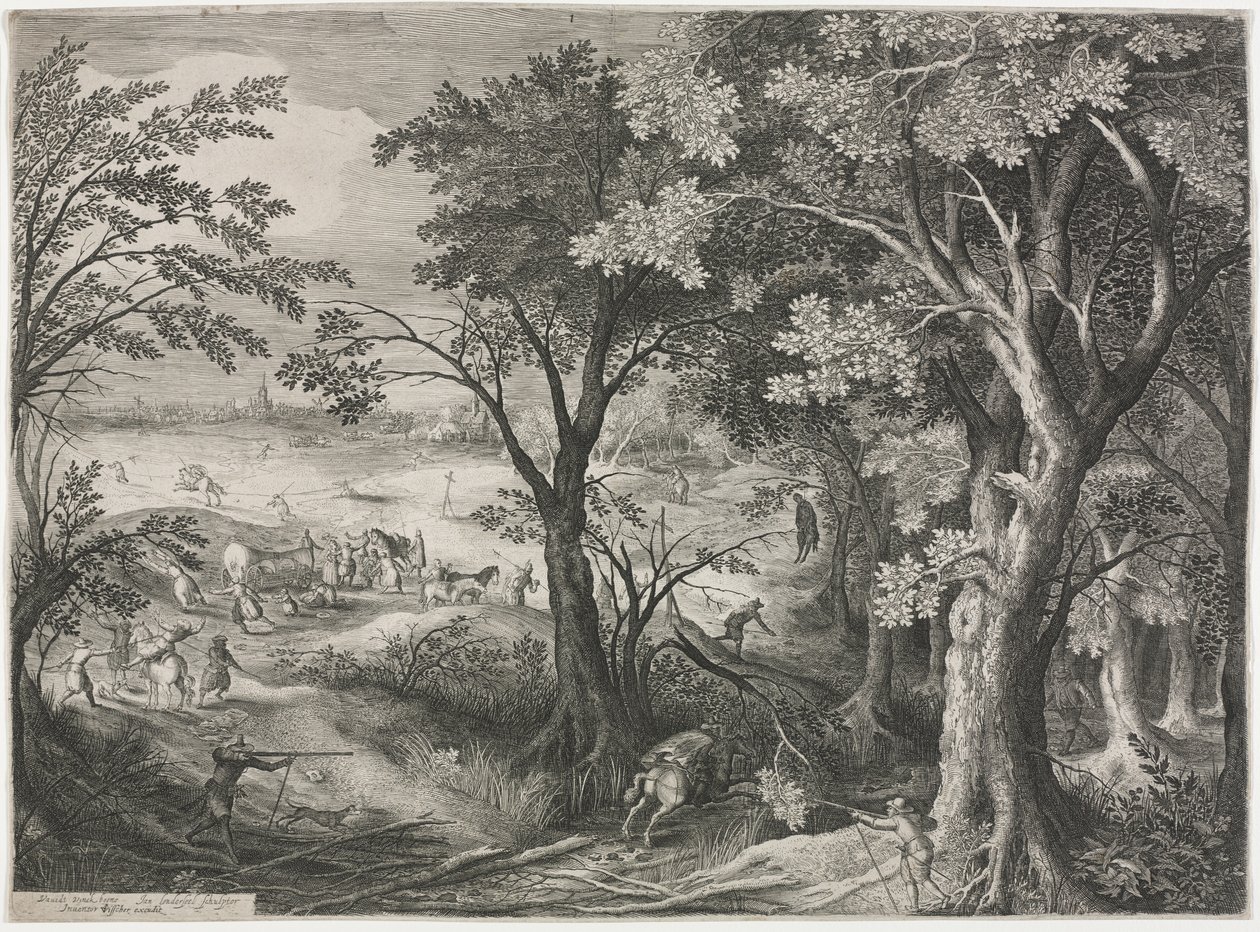 強盗団に襲われた旅行者のいる風景 作： Jan van Londerseel
