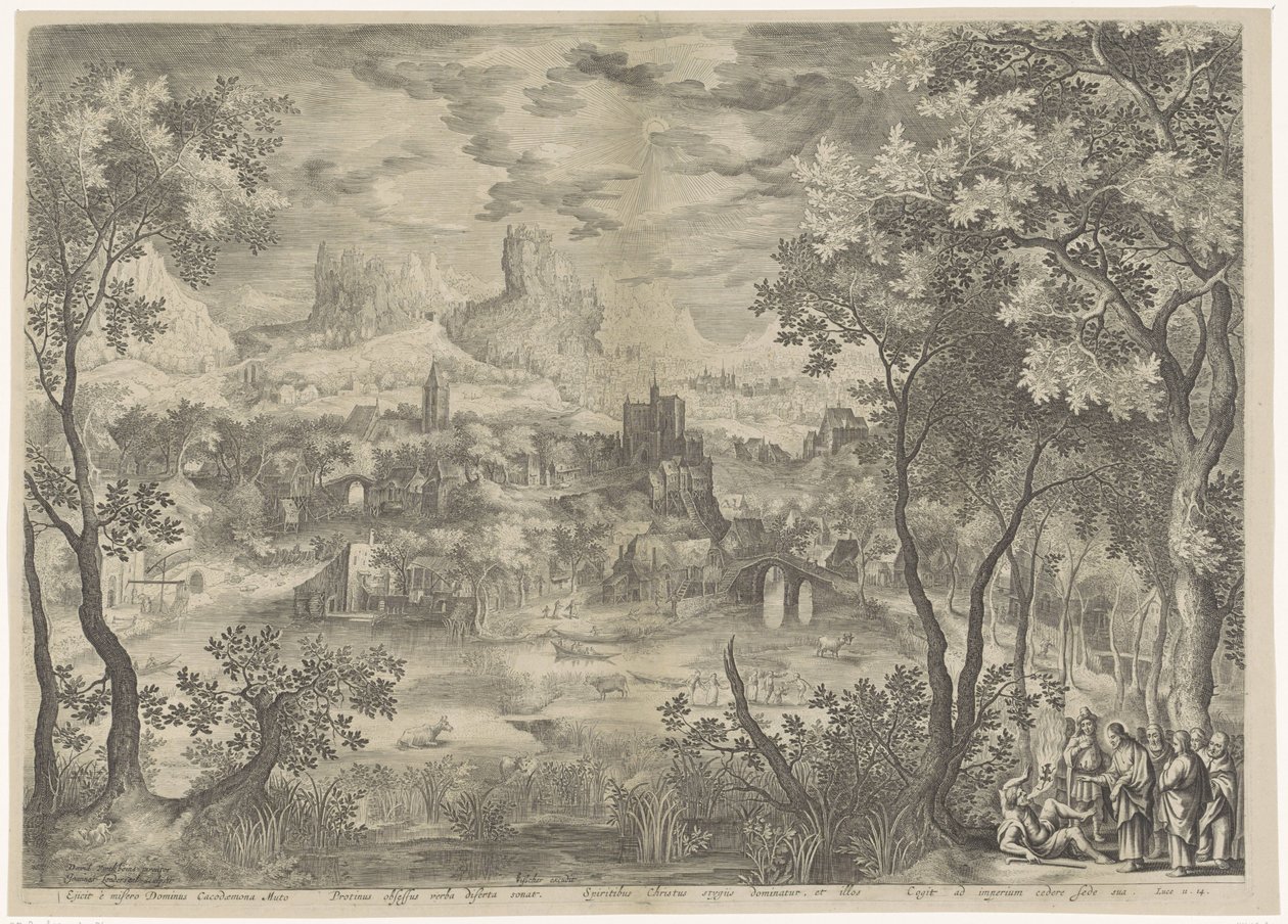 Landschap met Christus die een demon uitdrijft bij een stomme man 彼は惨めな主カコダイモナを追い出し、神話に夢中になり、精霊に雄弁な言葉を発します。 王立 作： Jan van Londerseel