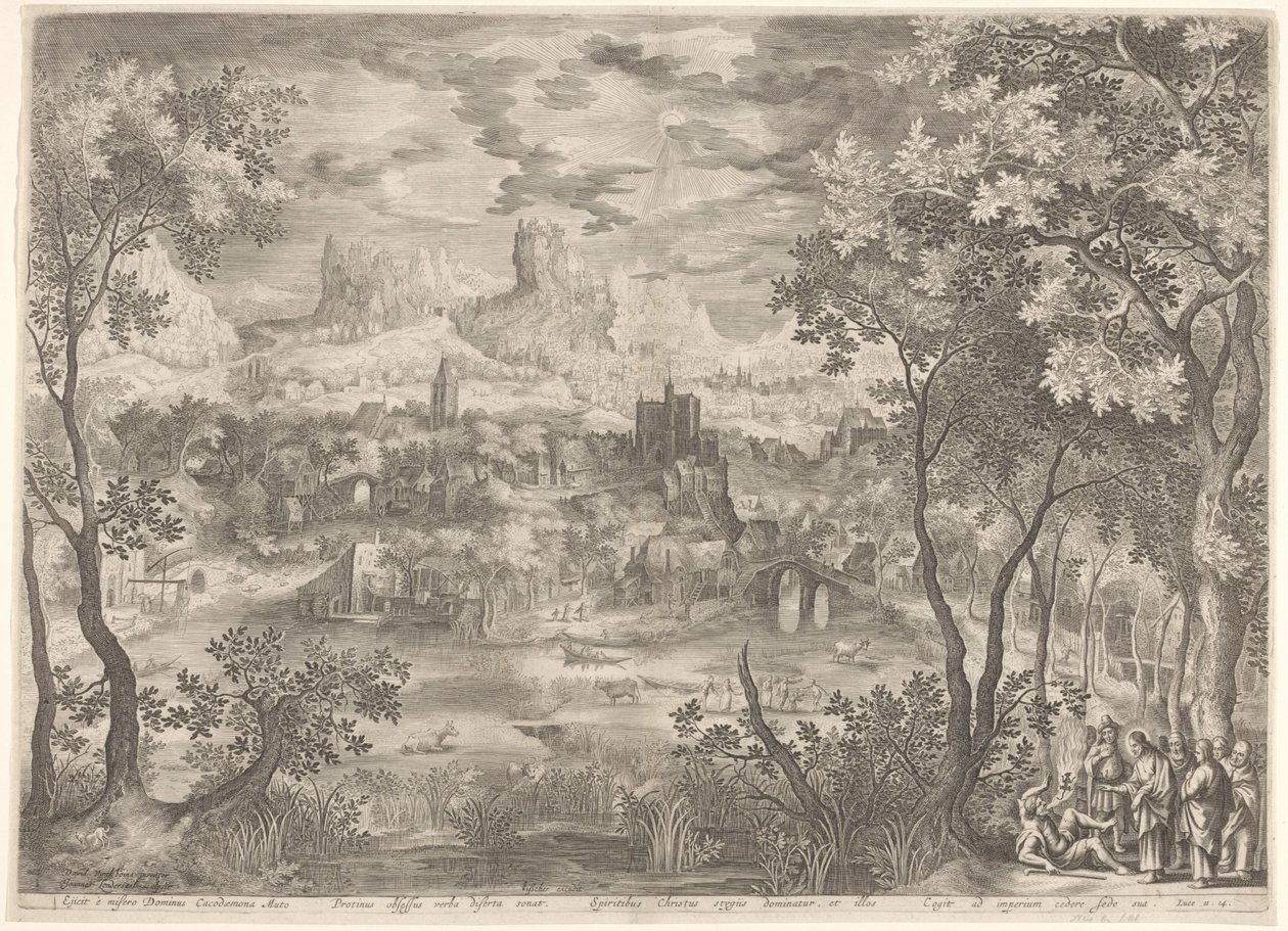 口のきけない男から悪霊を追い出すキリストのいる風景 作： Jan van Londerseel