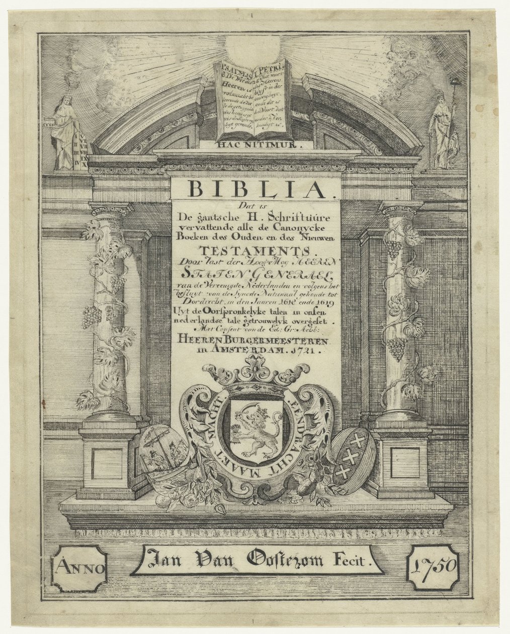 1721 年の聖書のタイトル ページ 作： Jan van Oosterom