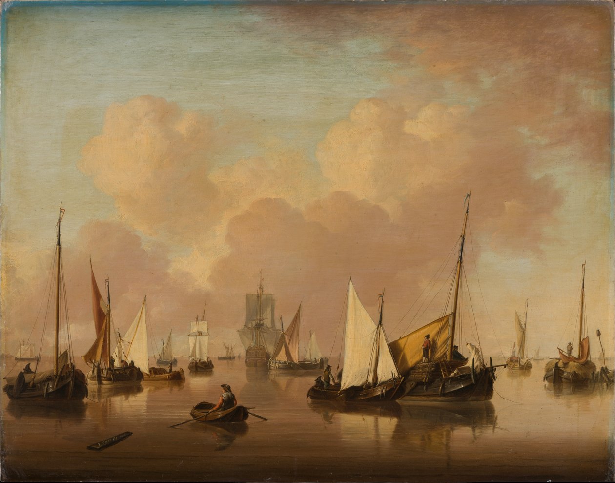 静かな海の舟と帆船 作： Jan van Os