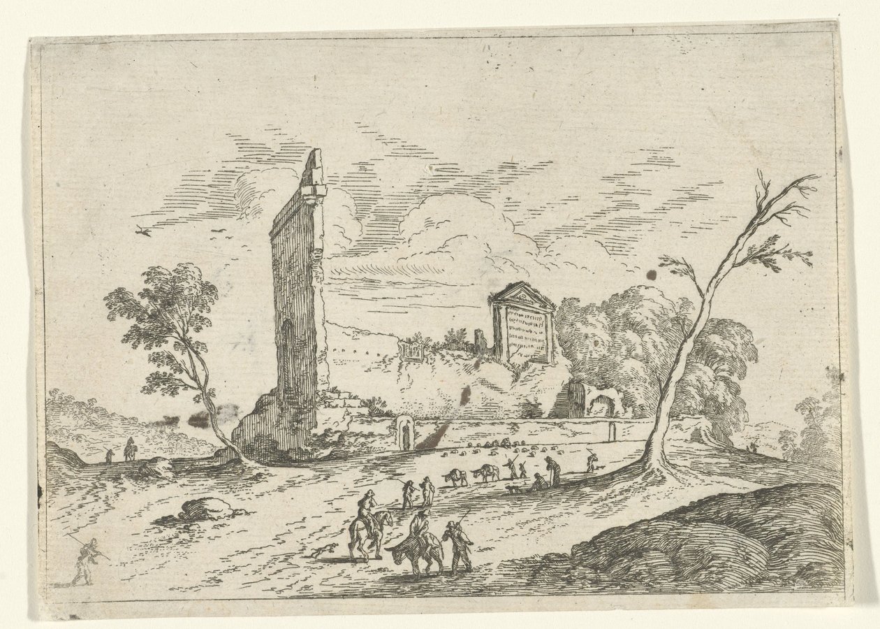 ローマ時代の遺跡とロバ飼いのいる風景 作： Jan van Ossenbeeck（帰属）