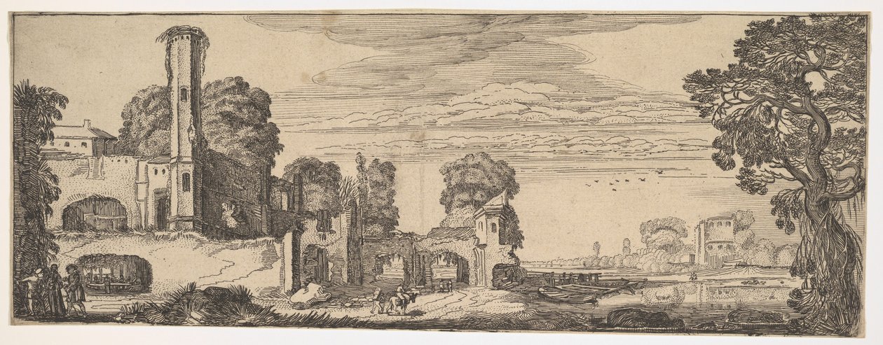 風景と廃墟からの城の廃墟のある川景, ca. 1615年。 作： ヤンファンデヴェルデII