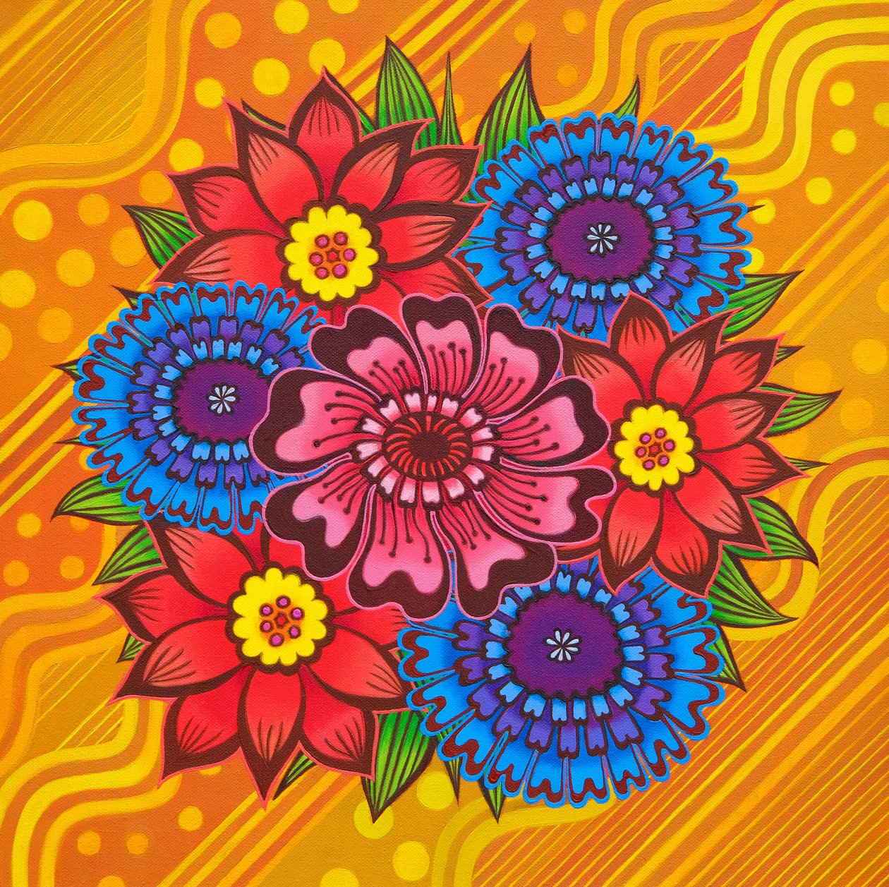 黄色の花、2022年、（キャンバスに油彩） 作： ジェーン・タッターズフィールド