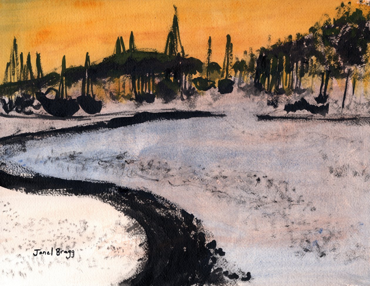 Cap Sante Marina in Ink, c.2020 (紙にインクと水彩) 作： ジャネル・ブラッグ