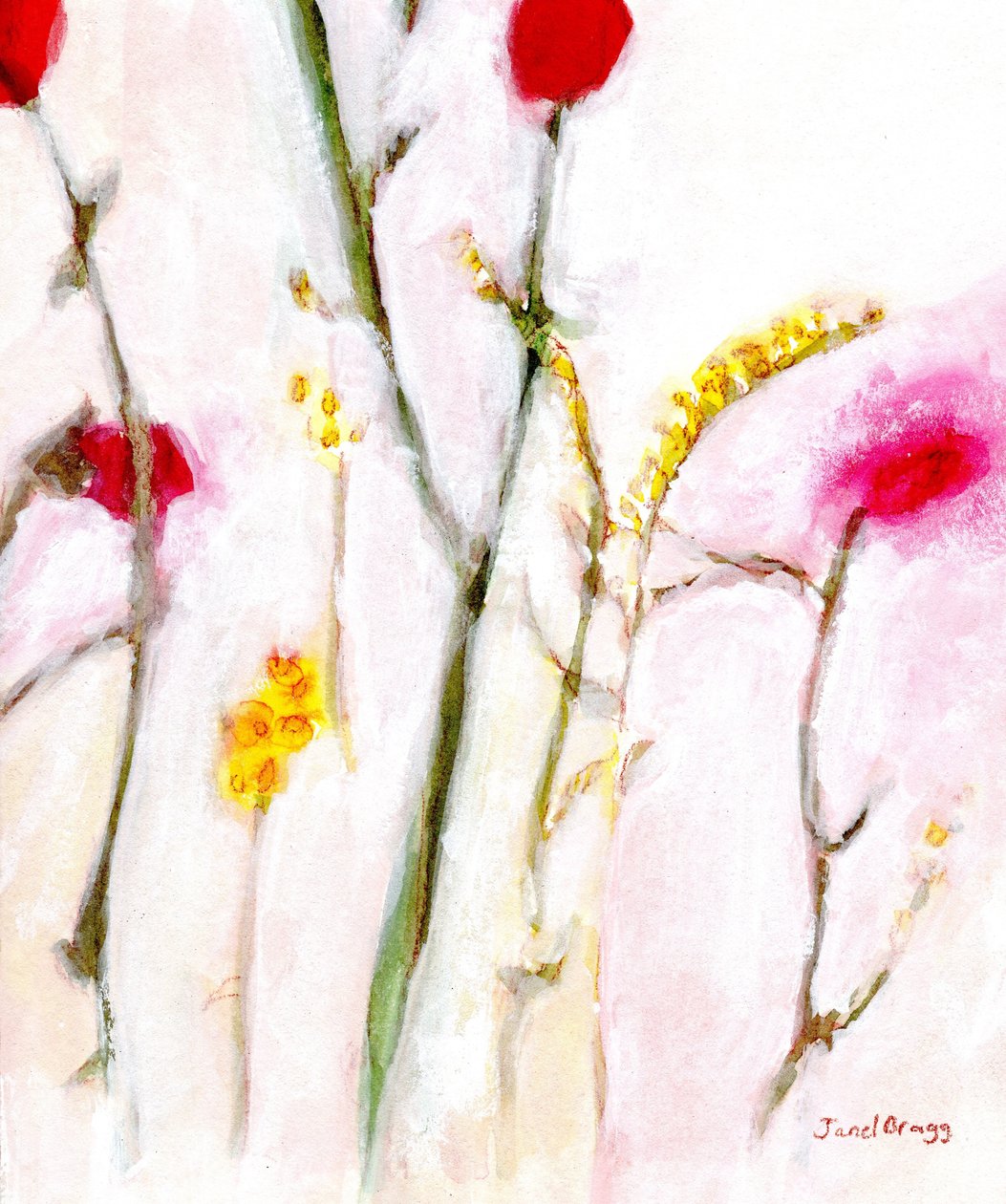 Floral in Orange and Lilac, c.2019 (紙に水彩、カゼイン) 作： ジャネル・ブラッグ