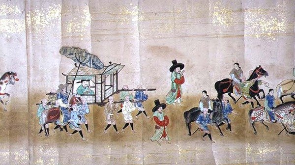 1651年に徳川家綱が継承された当時の明暦1日に駐在する第6韓国大使館、おそらく加納増信（1625-94）（スクロール塗装）（詳細）（120834も参照） 作： 日本語学校