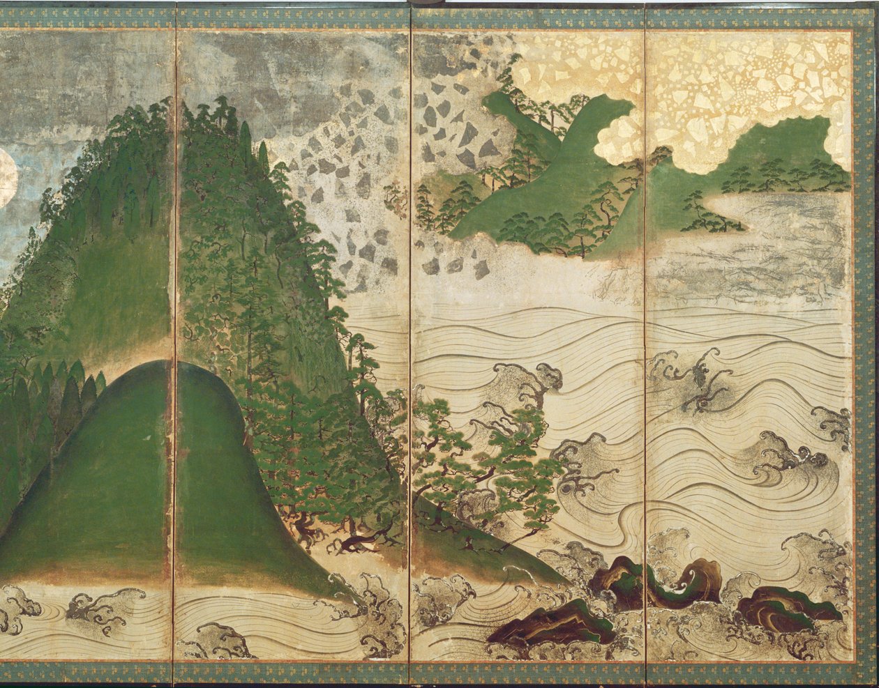 太陽のある春の風景、6パネルの屏風の一部（紙の色）（216549を参照） 作： 日本語学校