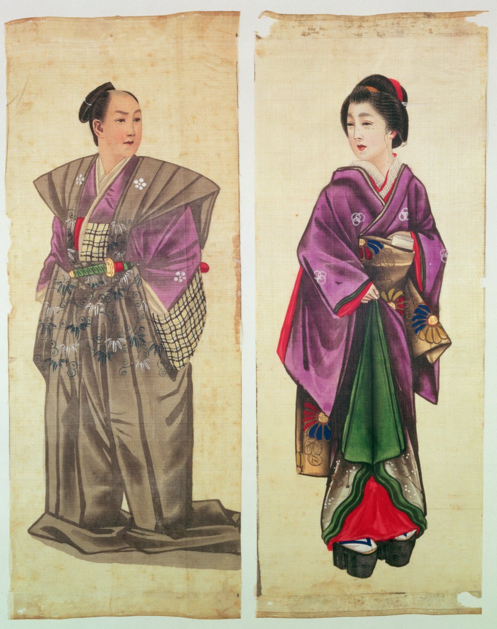 二人の日本人像（シルク塗装） 作： 日本語学校