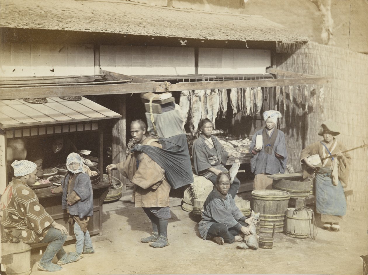 日本のマーケットプレイス（手彩色のモノクロ写真 作： 日本の写真家