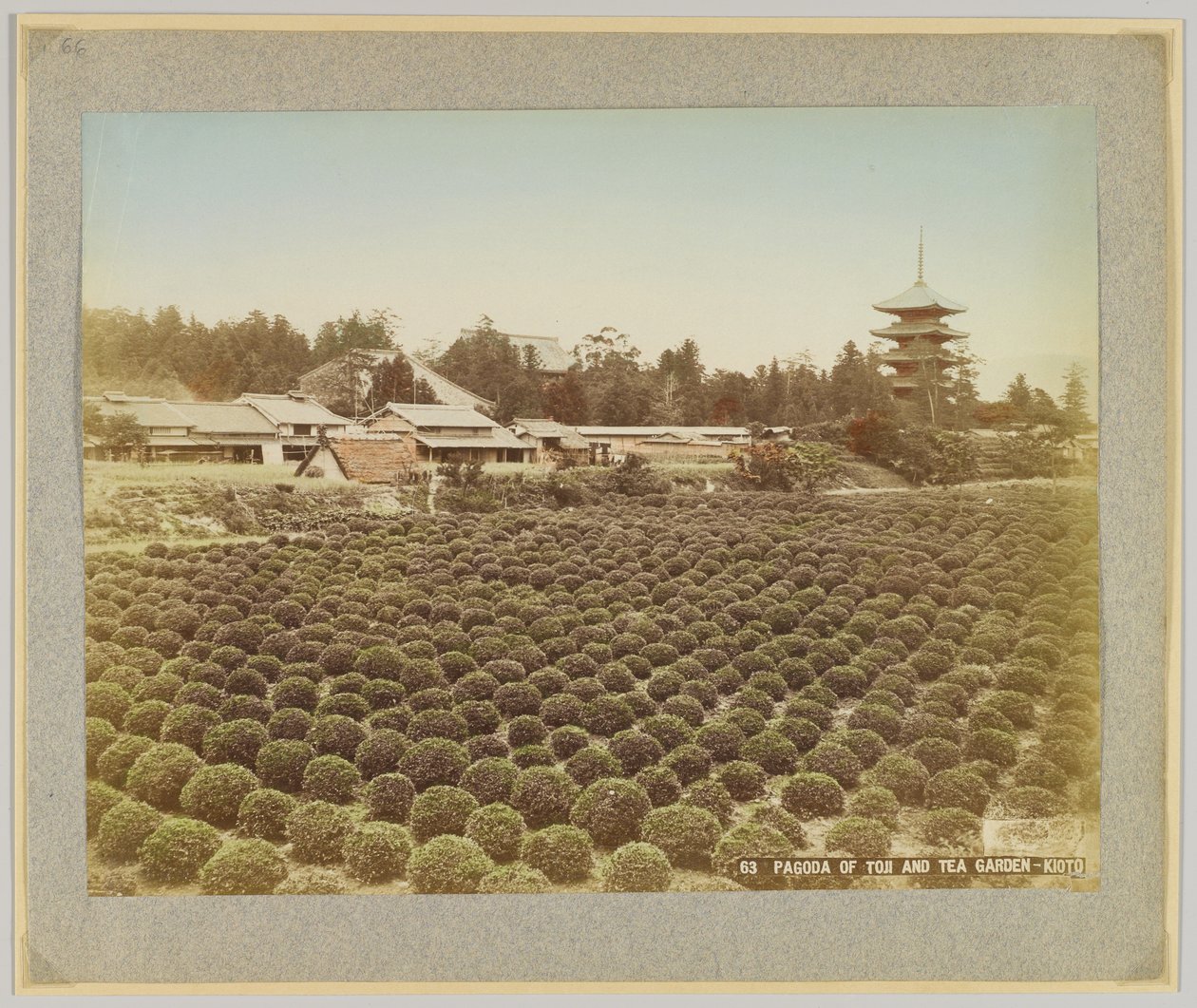 東寺の塔と茶庭（日本・京都）（手彩色白黒写真 作： 日本の写真家