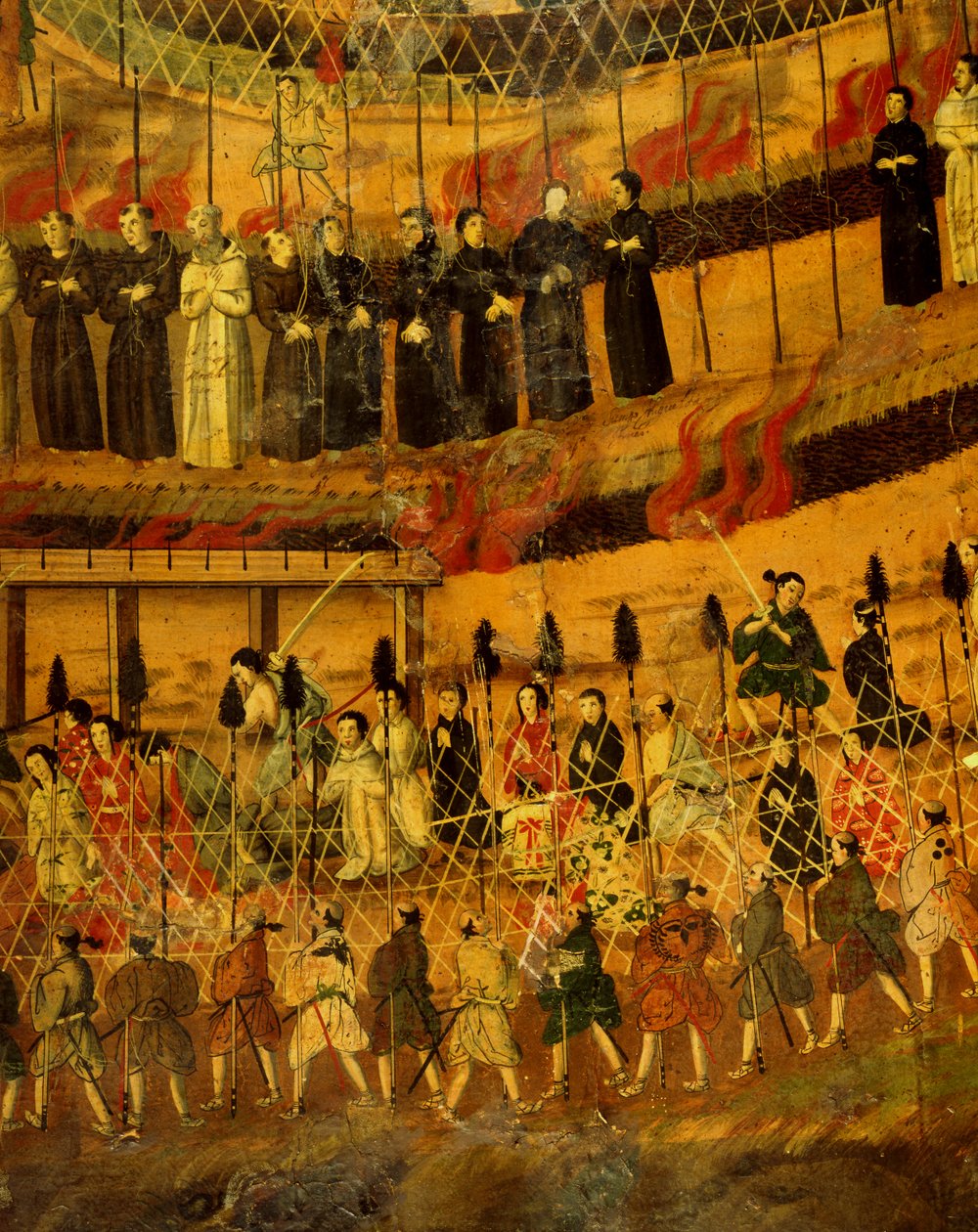 1622年の日本でのイエズス会殉教の詳細（紙に水彩） 作： 日本語学校