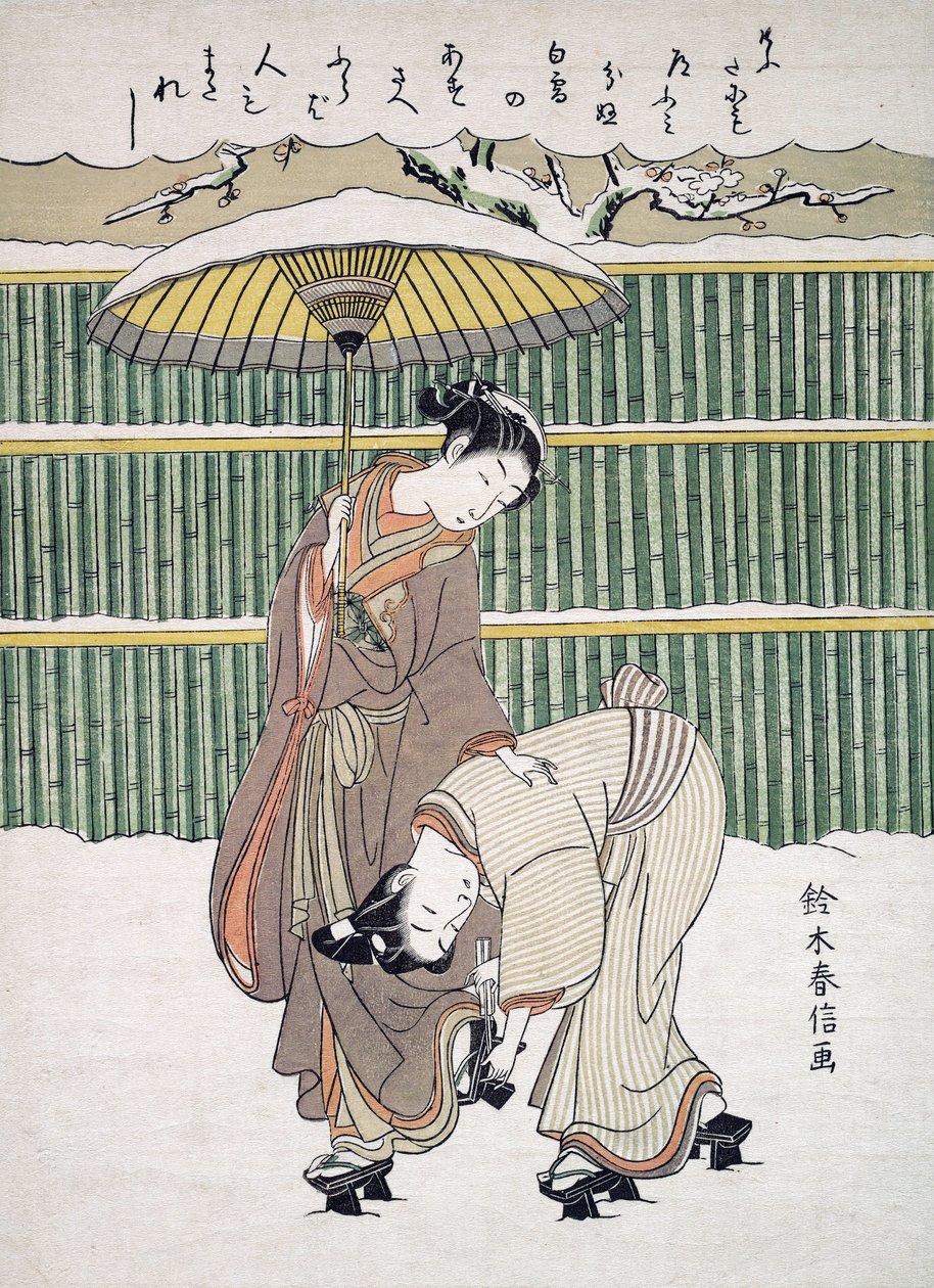 雪の中を歩く日本の恋人、パブ。 C. 1768 作： 日本語学校