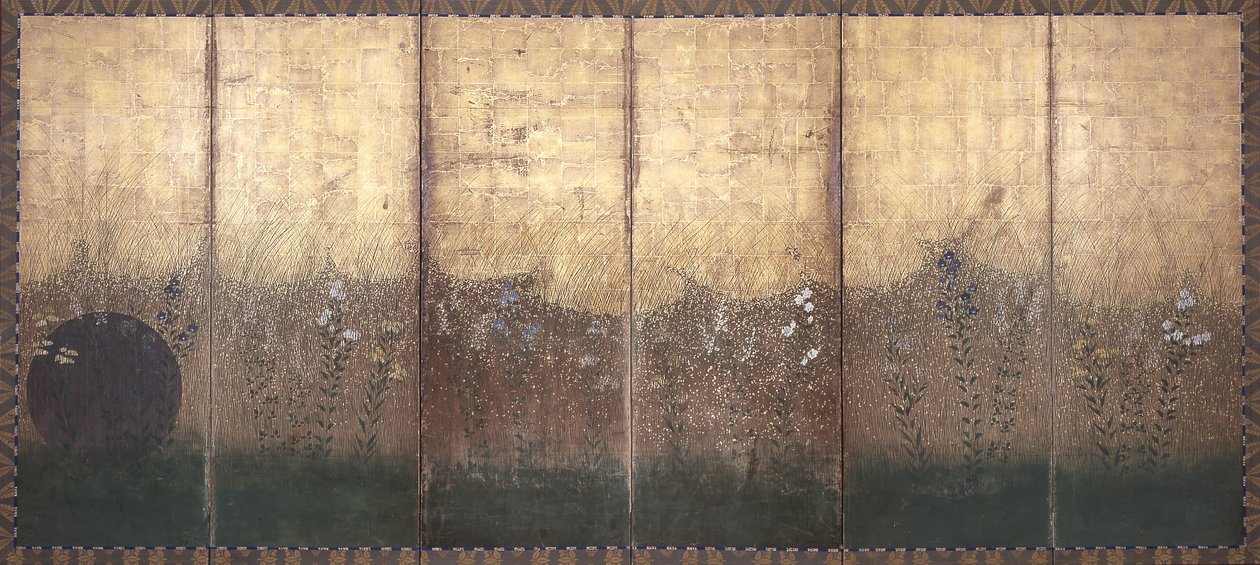 Moon In Musashi Plain (cor e ouro sobre papel) 作： 日本語学校