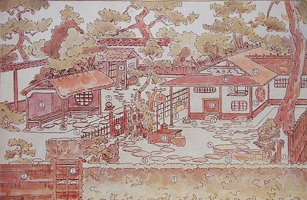茶園の平面図 19世紀後半 カラーリトグラフ 作： 日本語学校