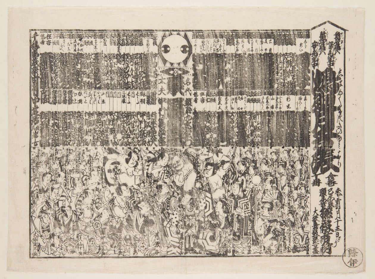 開幕プログラムのプレイビル（「かおみせ番付」）（カラー木版画 作： 日本語学校