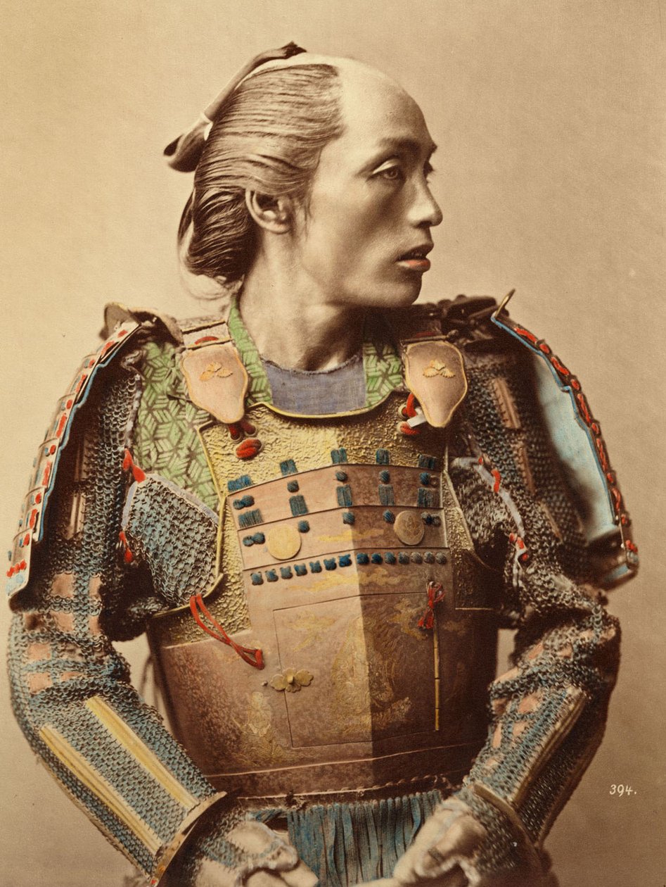 全身鎧で武装した旧日本武士の肖像、1890 作： 日本語学校