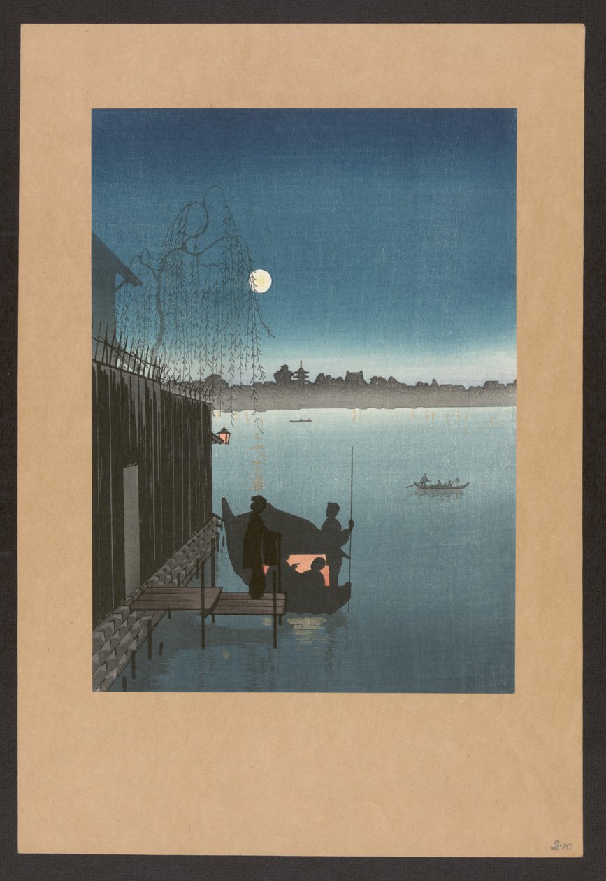 夜の深川の桟橋 1900-20年頃（錦絵） 作： 日本語学校