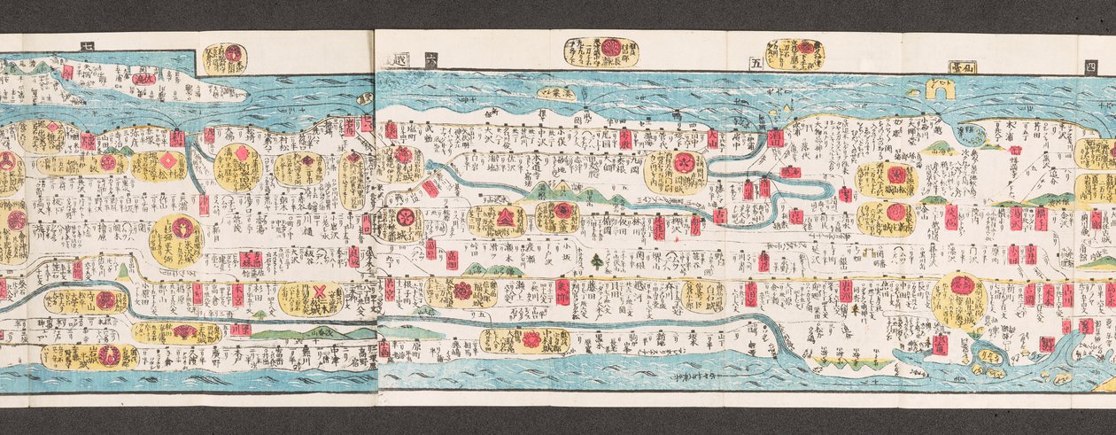 日本の道路地図の一部。  大日本国順路名機大成。 【「日本全国の大通りがくっきりとわかる地図」】  1850年 作： 日本語学校