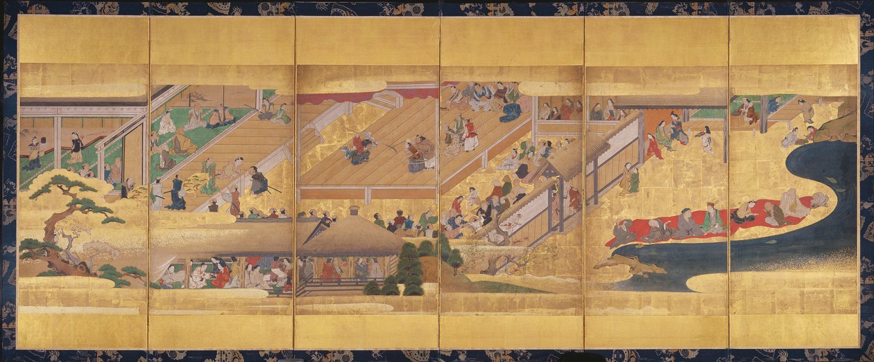 能楽船弁慶の六曲屏風、1660年頃（紙に色、胡粉、墨、金） 作： 日本語学校