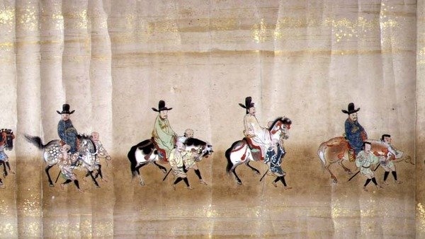 明暦元年（1651年）徳川家綱継承時の第六次朝鮮大使館 狩野益信（1625-94）作と思われる（巻物絵）（詳細 作： 日本語学校