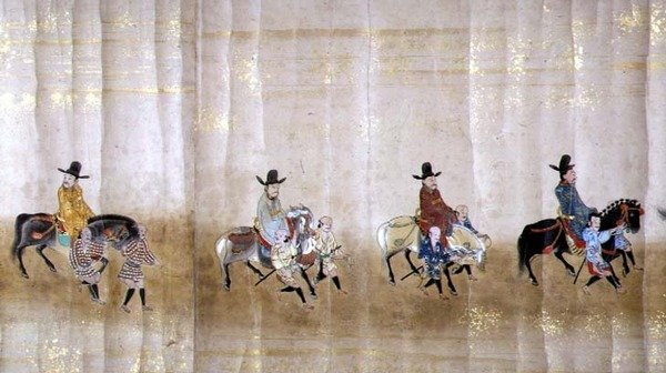 明暦元年（1651年）徳川家綱継承時の第六次朝鮮大使館 狩野益信（1625-94）作と思われる（巻物絵）（詳細 作： 日本語学校