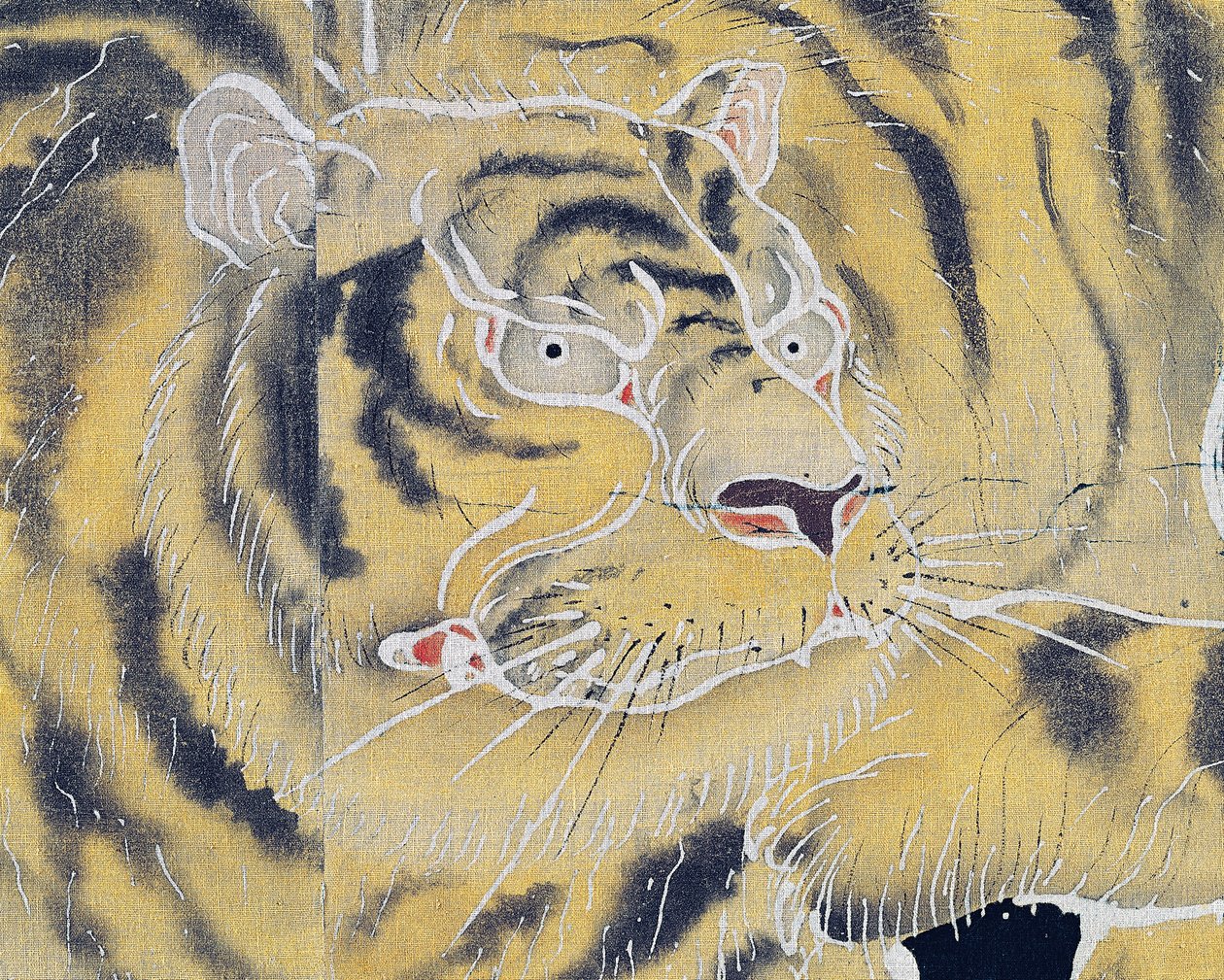 虎口木綿屏風細密図 屏風二曲、澱粉藍呉須染め、顔料藍浸染、日本文明、明治大正時代 作： 日本語学校