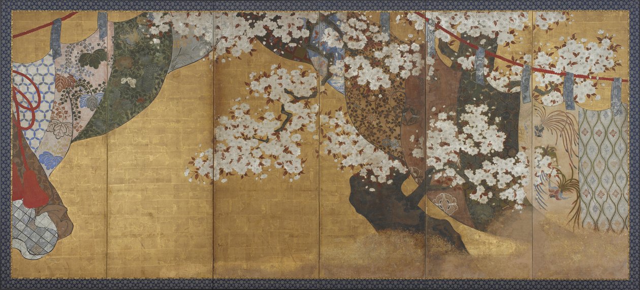 防風スクリーンと桜、スクリーン 作： 日本語学校
