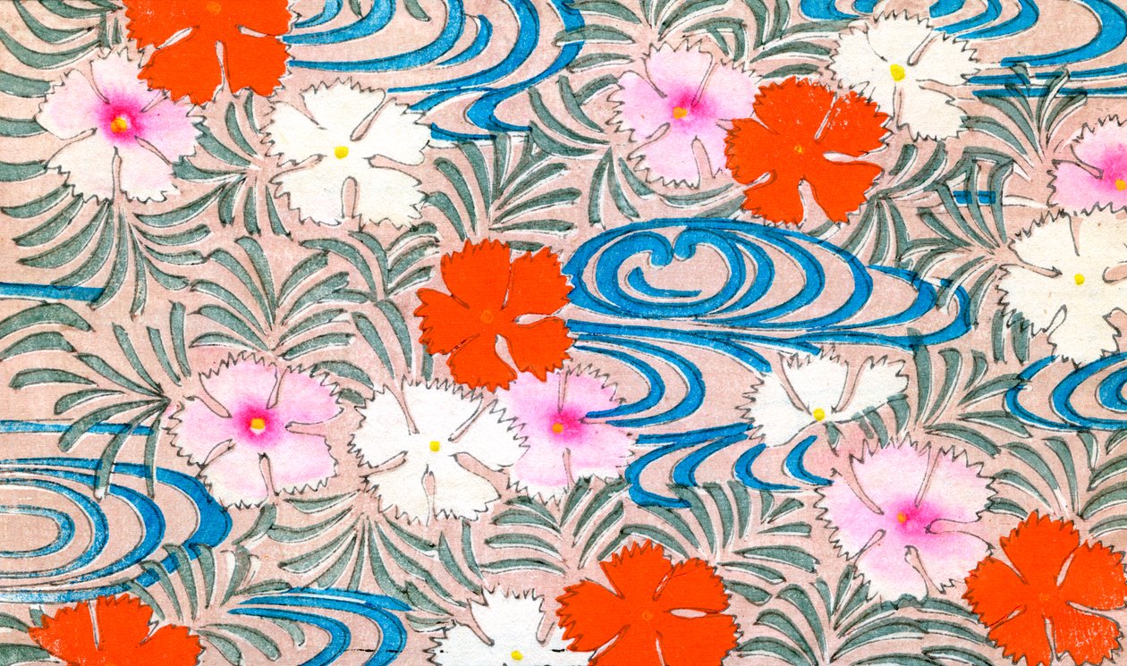 カーネーションの花の木版画 作： 日本語学校
