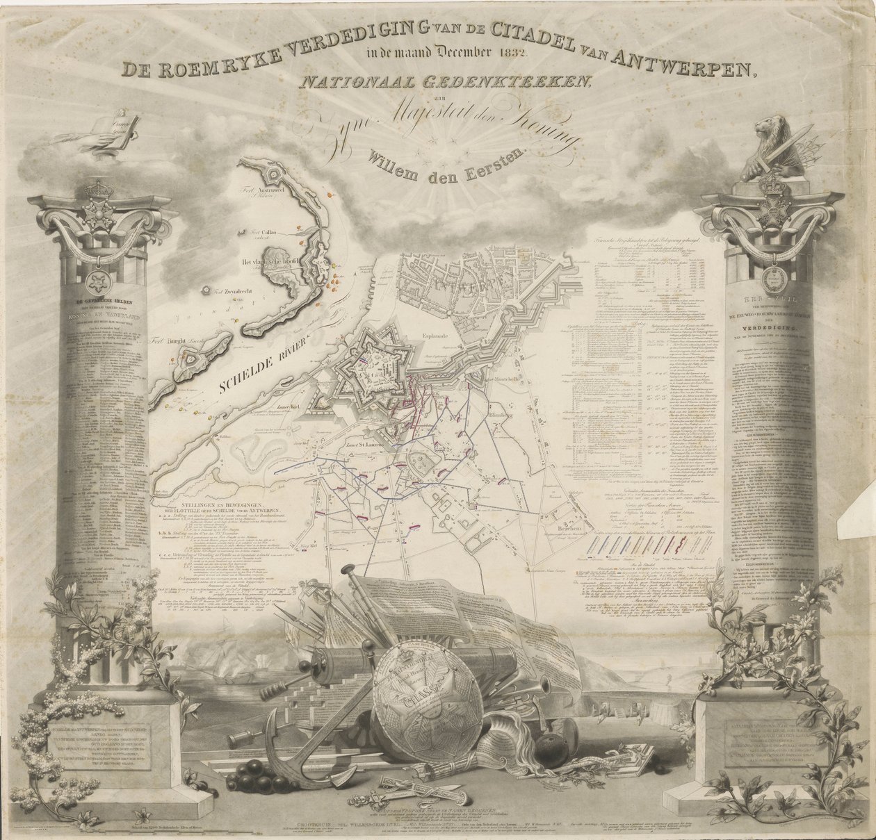 1832 年 12 月のアントワープ城塞の Roemryke 防衛。 国立記念碑、国王陛下、Willem den Eersten (オブジェクトのタイトル) 作： Ja.s Wyld
