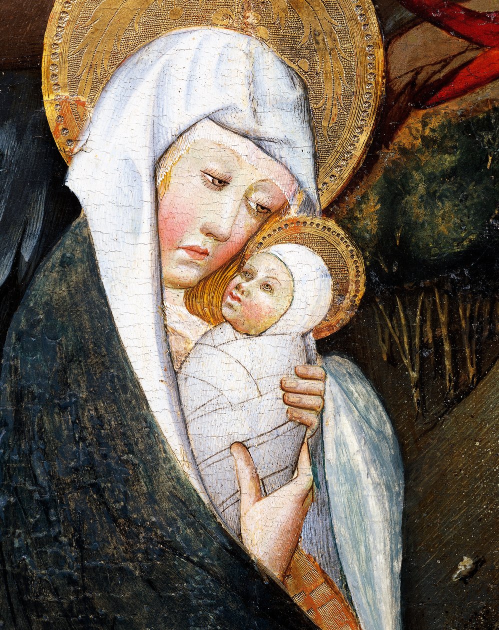 メアリーと子供、「エジプトへの逃避」の細部、ベルドゥの祭壇画 作： ジャウメ・フェラー
