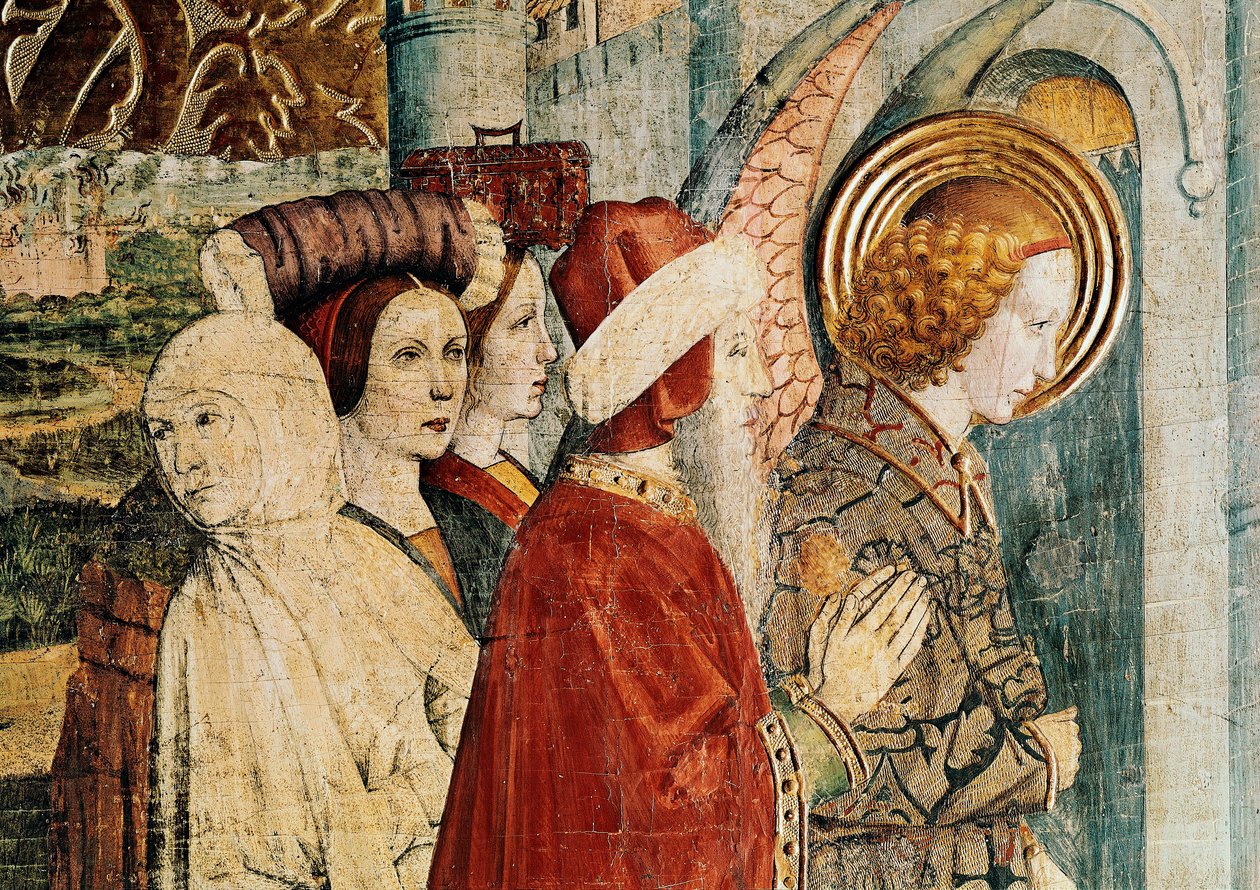 聖ベルナルダンと守護天使の祭壇画、ロートの飛行の詳細 作： ジャウメ・ユゲ