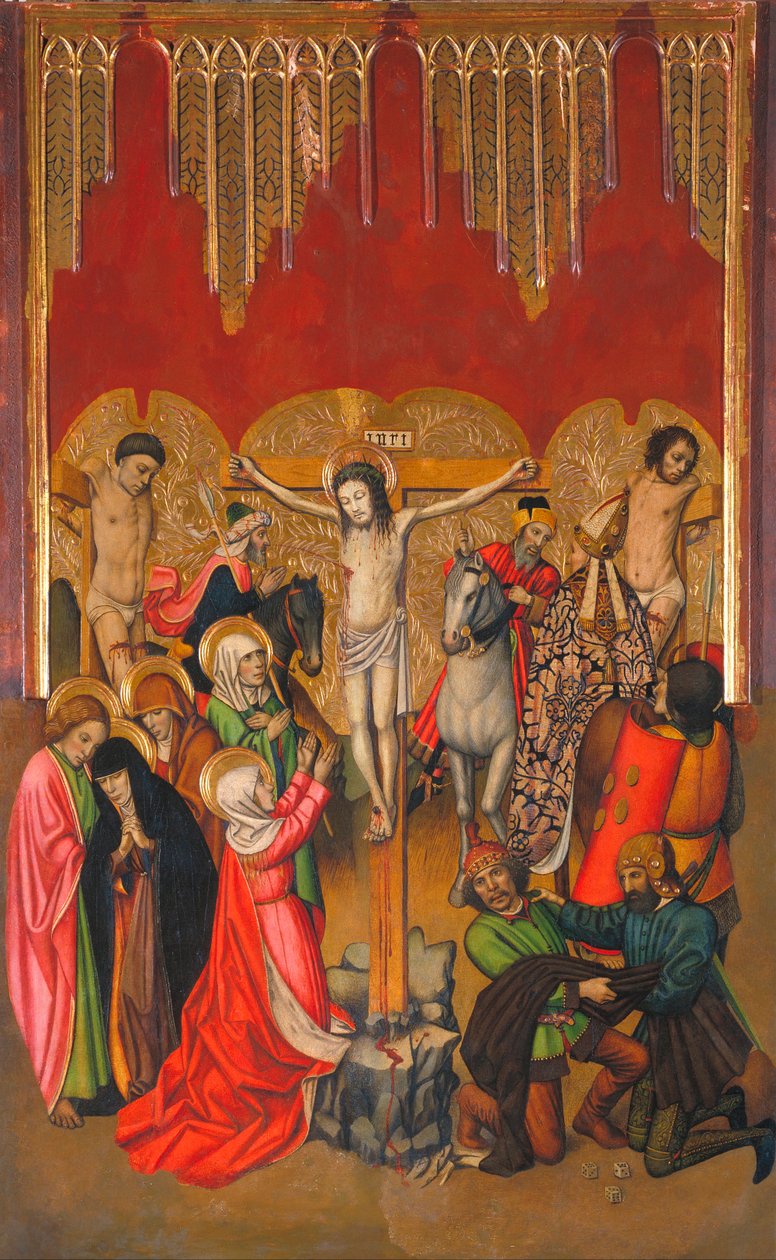 カルヴェール - カルバリー - Jaume (Jaime) Huguet (1412-1492) 作の絵画 - 1455-1460 - パネルにテンペラ - 214.4x136 - カタルーニャ国立美術館、バルセロナ 作： ジャウメ・ユゲ